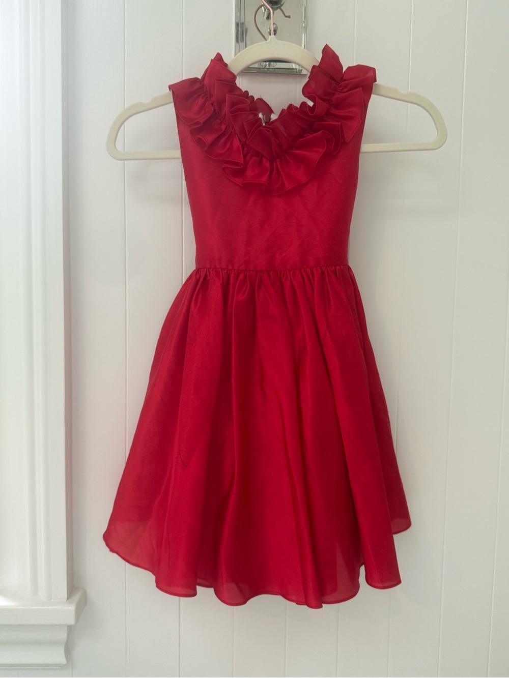 Girls' Red Ruffle Neck Dress